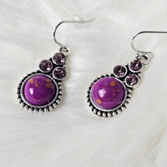 🏆052 Amethyst Earrings With Composite Turquoise Petite Flowers Jewelry - Picture 1 of 5